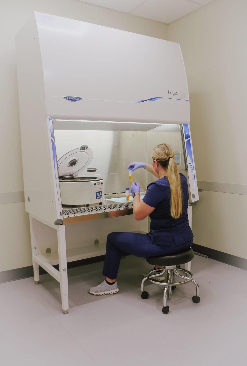 PRP being prepared in a clean environment using a Type A2 Biosafety Cabinet.